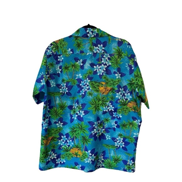 Pomare Vintage Honolulu Hawaiian Shirt Short Sleeves Floral Blue Shirt - Size XL - Picture 2 of 10